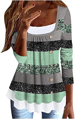 Ženski okrugli vrat pulover koji blokira boja lažna dvodijelna majica s gumbom za čvrstu boju dugačka rukava/košulja