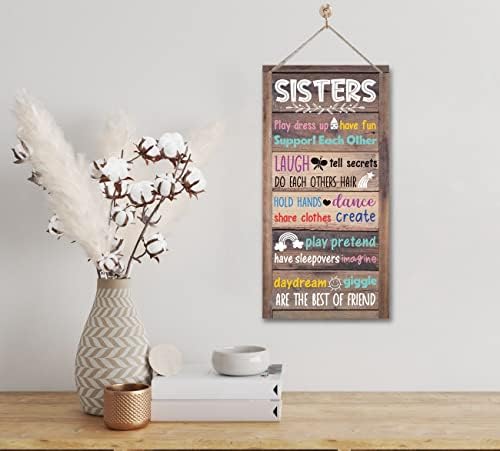 Sestre sobe Kućni znakovi dekor, viseći drveni potpis kuće dekor, sestrinska pravila drveni natpis, ukras za kćernu sobu, šareni zidni