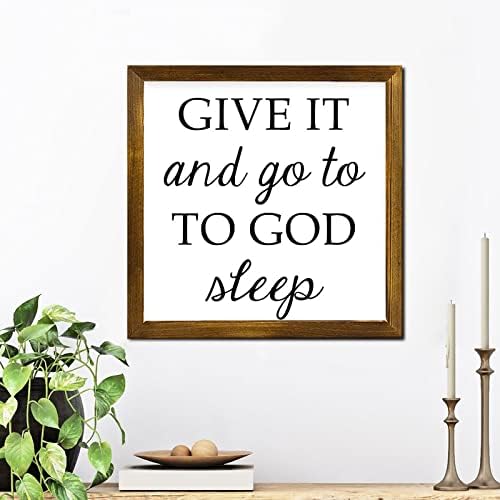 Kršćanski poklon Smiješan citat uokviren znak za dom daj ga Bogu i idi na spavanje okvira zidnih ukrasa znakovi dekor kuće za zid dekor