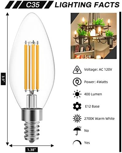 LED lampe-kandelabra od 98 u pakiranju, ekvivalent od 60 vata, topla bijela 2700 K, lampe za svijeće od 912, podesive svjetline