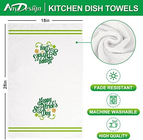 AnyDesign St. Patrick's Day kuhinjski ručnici Bijela zelena ručnici za jelo od jela 18 x 28 inča sretna djetelina mekani pamučni ručnici