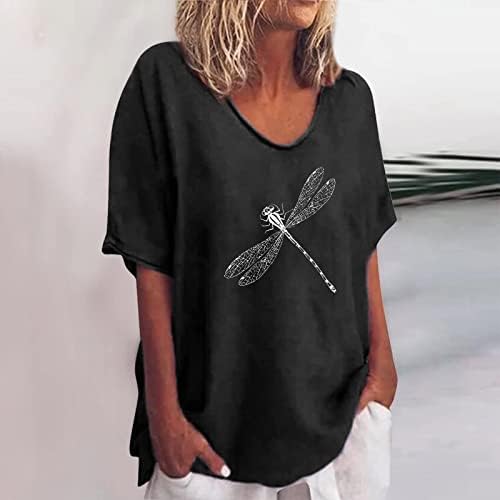 Ženski vrhovi pamučna lanena majica s kratkim rukavima s kratkim rukavima Trendska grafička košulja za tisak ljeta ležerna labava tunična