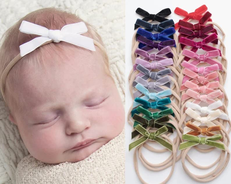 Odaberite 3 trake za glavu za bebe, mini baršunaste mašne, minijaturne baršunaste mašne za bebe, Najlonska traka za glavu za djevojčice,