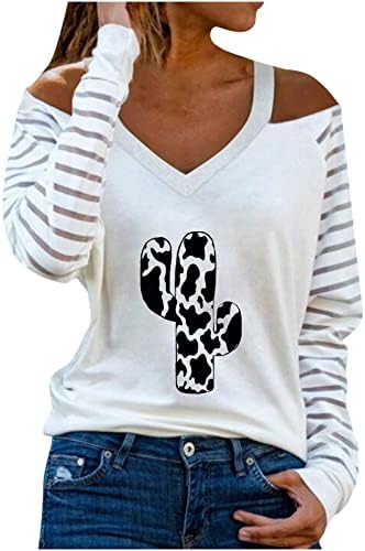 Jeseni ljetni tinejdžerice tinejdžerke hladno rame dugih rukava pamuk v vrat grafički labav fit bluza majica za žene 36