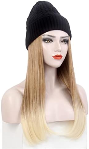 Nabavite trendovsku žensku kapu za kosu, jednu crnu pletenu kapu, periku, dugi ravni šešir sa zlatnim gradijentom, jednu periku