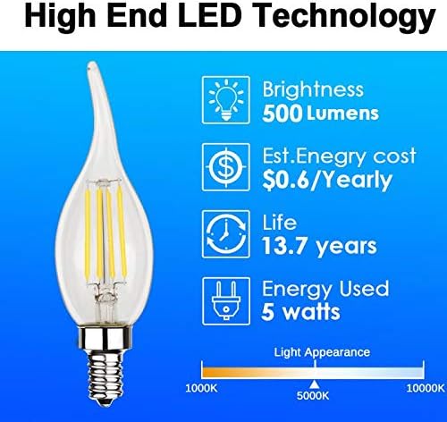 Energični 60-vatni LED luster s mogućnošću zatamnjivanja, 5000K dnevno svjetlo, Vintage LED žarulja sa žarnom niti, 911, 90 + 500,