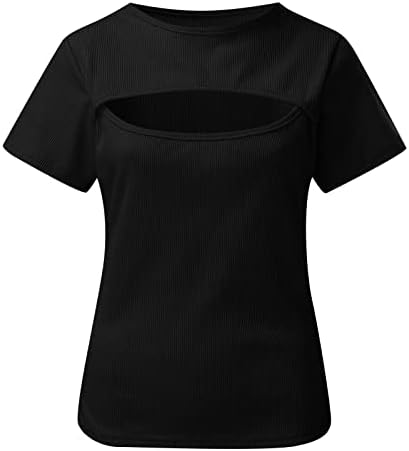 Miashui kratke rukave majice žene dame kratke rukave okrugli vrat gornji vrat majice pulover solidne boje šuplje majice za vježbanje