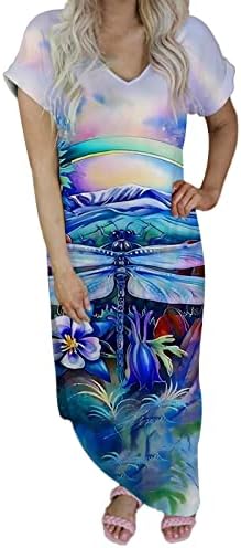 Ženske haljine Ljetne ženske duge ležerne V vrat Udobno s kratkim rukavima leptir print ljetna haljina s