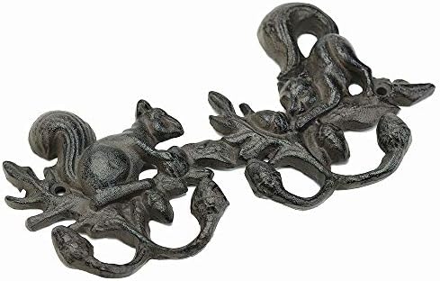 Sungmor lijevano željezo Slatka vjeverica 4 kuke vješalica za kaput - ručnik, ključevi, kape, torbe, odjeća za viseće stalak - antički