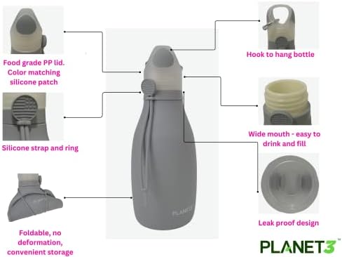 Planet3 srušiva boca vode s karabinom I 500 ml - Kompaktna, lagana, putnička boca za putnicu za višestruku upotrebu za planinarenje,