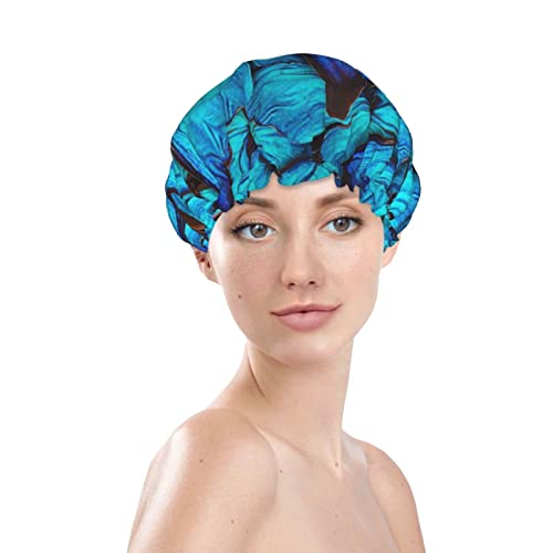 Mnogo plavih leptira s tiskanom kapicom za tuširanje, dvoslojni kapuljač za kupanje za žene vodootporne kape za tuširanje elastične