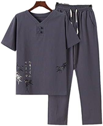 Kineski retro stil tanga odijela muškarci laneni zen čaj tee vrhovi hlače kung fu labave majice hlače